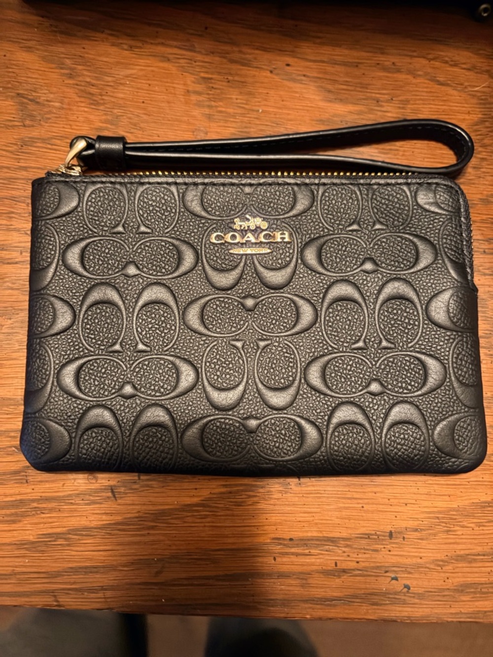 Michael Kors Black Leather Zip Wristlet with Gold Hardware